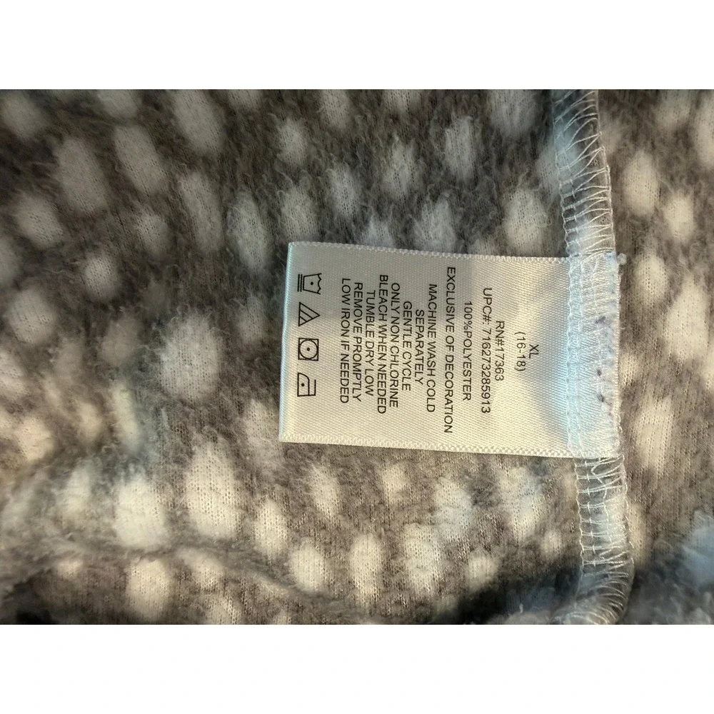 DKNY Womens‎ XL Pajama Set Grey White Animal Print Fleece Long Sleeve Pants 2pc